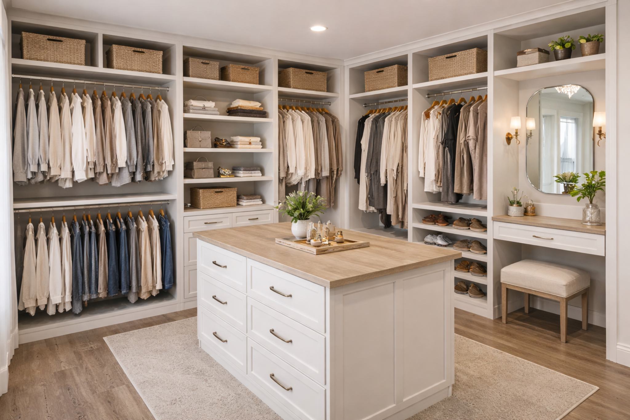 Newly installed custom closet system with shelving and drawers in Georgia